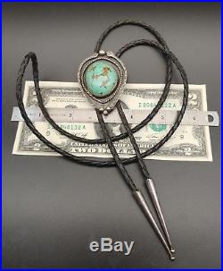 Old Pawn Navajo Signed Turquoise Double Snake Sterling Silver Stamped Bolo