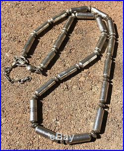 Old Pawn Navajo Stamped Sterling Silver Barrel Pearl Bench Beads Necklace 27