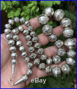 Old Pawn Navajo Stamped Sterling Silver Pearl Bench Beads Necklace 65.6g 25