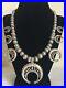 Old Pawn Navajo Sterling Silver Hand Stamped Bench Bead Squash Blossom Necklace