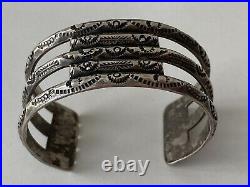 Old Pawn Navajo Sterling Silver Heavy HAND STAMPED Wide Cuff Bracelet