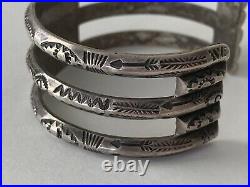 Old Pawn Navajo Sterling Silver Heavy HAND STAMPED Wide Cuff Bracelet