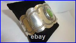 Old Pawn Navajo Sterling Silver Turquoise Stamped Design Cuff Bracelet 85.8 Gram