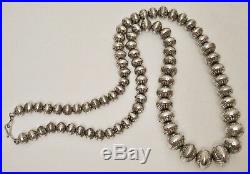 Old Pawn Sterling Silver Navajo Pearl Stamped Graduated Beads Necklace 32 198g
