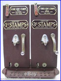 Old Schermack Prod Detroit 1 & 3 cent Stamp Vending Machine double mach see thru