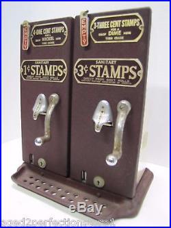 Old Schermack Prod Detroit 1 & 3 cent Stamp Vending Machine double mach see thru