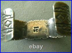 Old Southwestern Navajo Turquoise Sterling Silver Stamped Cuff Bracelet JP