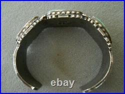 Old Southwestern Navajo Turquoise Sterling Silver Stamped Cuff Bracelet JP