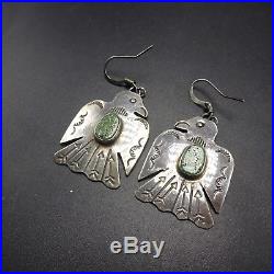 Old Style NAVAJO Hand Stamped Sterling Silver & TURQUOISE Thunder Bird EARRINGS