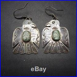 Old Style NAVAJO Hand Stamped Sterling Silver & TURQUOISE Thunder Bird EARRINGS