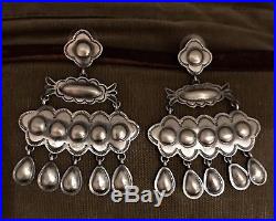 Old Style Navajo Stamped Sterling Drop Dangle Earrings 2.1/2 Pierced