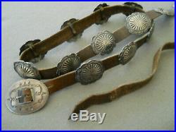 Old lNative American Indian Sterling Silver Stamped Concho Belt / Hatband