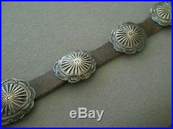 Old lNative American Indian Sterling Silver Stamped Concho Belt / Hatband