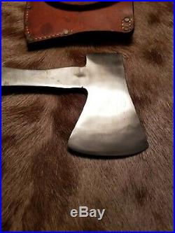Original R H Ruana Knives Custom M Stamp Hatchet and Sheath