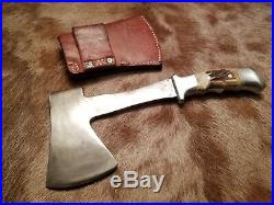 Original R H Ruana Knives Custom M Stamp Hatchet and Sheath