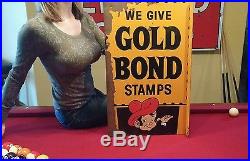 Original We Give Gold Bond Stamps Sign Double Sided 28x17 soda girl