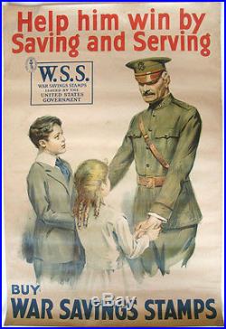 Original Ww1 War Help Him Win Buy Saving Stamps American Propaganda Poster