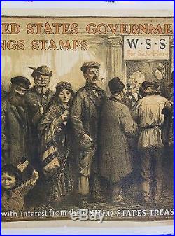 Original linen-backed 1918 WWI poster War Savings Stamp 30 1/2 X 40+ RARE