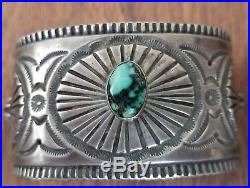 Outstanding Heavy Hand-stamped Turquoise Cuff Bracelet By Navajo Yellowhorse