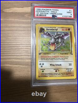 PSA 9 Aerodactyl 1/62 PRERELEASE 1st Edition GOLD STAMP Pokemon Card