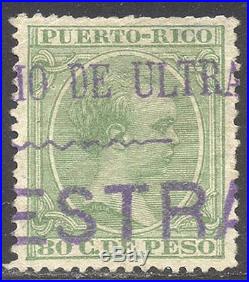 PUERTO RICO #130 SCARCE Used 1890 80c Yellow Green ($240)