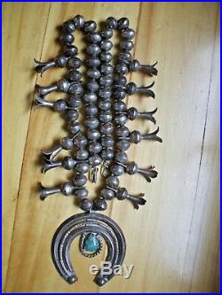 Pawn Navajo Squash Blossom 113g Silver Turquoise Naja Stamped Bench Beads Flute