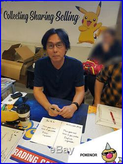 Pikachu E3 stamp Base set 58/102 signed by Mitsuhiro Arita PSA 8 AUTO 9 Pop 1