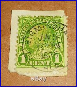 RARE 1 Cent Green Ben Franklin (Scott #594 or #596) POSTMARK 1935 BIRMINGHAM AL