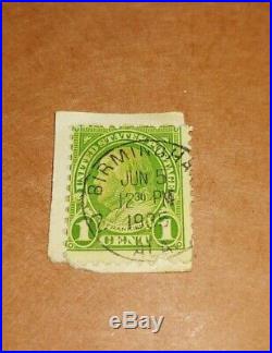 RARE 1 Cent Green Ben Franklin (Scott #594 or #596) POSTMARK 1935 BIRMINGHAM AL