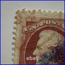 RARE 1800's U. S. 6C STAMP WITH INTERESTING ORANGE AND BLUE FANCY CANCELS