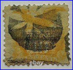 RARE 1869 U. S. 10c STAMP #116 GRILL CENTERED EAGLE SHIELD WITH FLOWER CANCEL CE