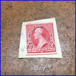 RARE 1899 Bottom Red Line Washington 2 Cent Stamp Used & Cancelled