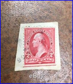 RARE 1899 Bottom Red Line Washington 2 Cent Stamp Used & Cancelled