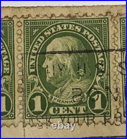 RARE 3 Green 1c Franklin US Postage Stamps Perf 11 Envelope Scott 594 & ERROR