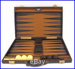 RARE Authentic Vintage Christian Dior Brown Jacquard Backgammon Set Case Leather