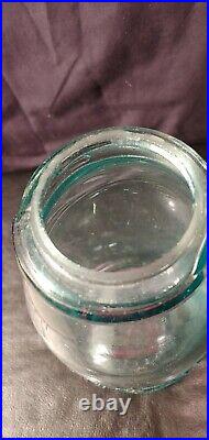 RARE, HTF DOUBLE STAMPED BOTTOM Antique Aqua WOODBURY GLASSWORKS FRUIT MASON JAR
