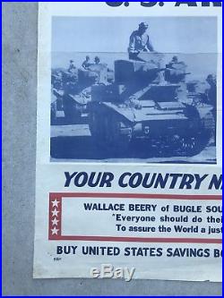 RARE! Original WWII Poster The Bugle Sounds Enlist In The Army War Bonds Stamps