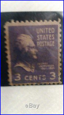 RARE Thomas Jefferson 3 cent postage stamp purple (used)