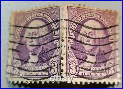 RARE U. S. GEORGE WASHINGTON 3 CENT STAMP Two Connected from same sheet