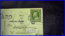 RARE USED 1 CENT GREEN Benjamin Franklin STAMP and postcard Danish stamped 1911