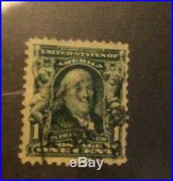 Rare 1901-1908 Benjamin Franklin 1 cent stamp used #300 VF Partial Gum