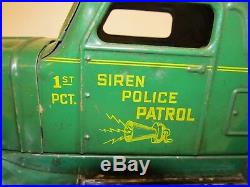 Rare 1930's Marx Siren Police Patrol Car Stamped Steel Wind Up + Battery +