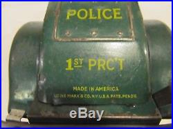 Rare 1930's Marx Siren Police Patrol Car Stamped Steel Wind Up + Battery +