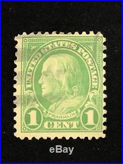Rare Beautiful 1 Cent Green Ben Franklin Stamp 1923 Used / Canceled