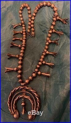 Rare Early Navajo Squash Blossom Necklace Entirely Hand Constructed Hand Stamped