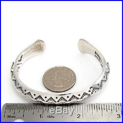 Robust Navajo M SLIM Handmade Sterling Silver Stamped Carinated Cuff Bracelet G