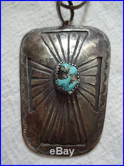 SALE NAVAJO Hand-Stamped Sterling Silver & TURQUOISE Concho PENDANT + 22 Chain