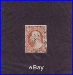 SC# 11 VAR USED 3c, 1853, POSN 10R4, BLUE TOWN CANCEL, PF CERT, RARE