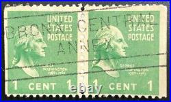 SC#848 1c George Washington Horiz Pair Coil Postmark The Bronx Central Annex