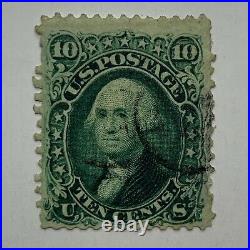 SCARCE 1861/1875 10c U. S. WASHINGTON STAMP NO GRILL GREEN STARS